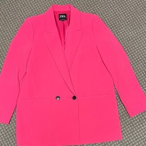 Zara Women's Bright Pink Suit Jacket sz XL